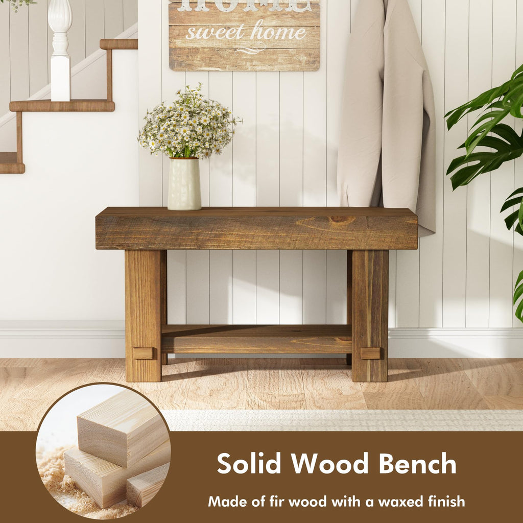 Solid Wood Entryway Bench - 31.5" Farmhouse Small Narrow Benches