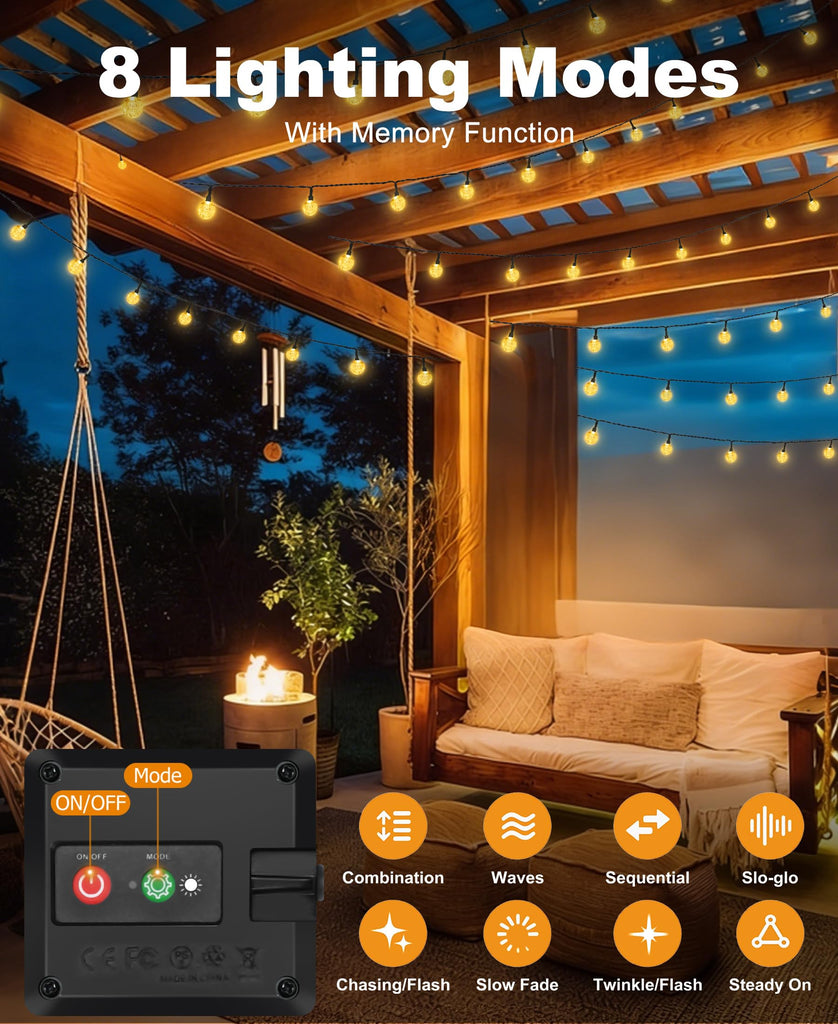 2 Pack Solar String Lights Outdoor, Total 98FT 100 LED Crystal Globe