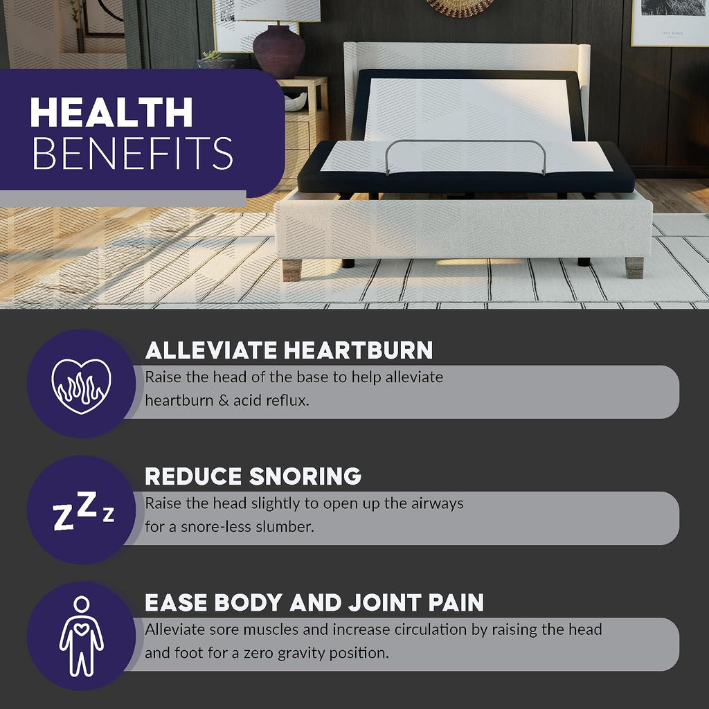 Queen e3 Adjustable Bed Frame - Customizable Comfort with Wireless Remote Control, Head and Foot Incline, Easy