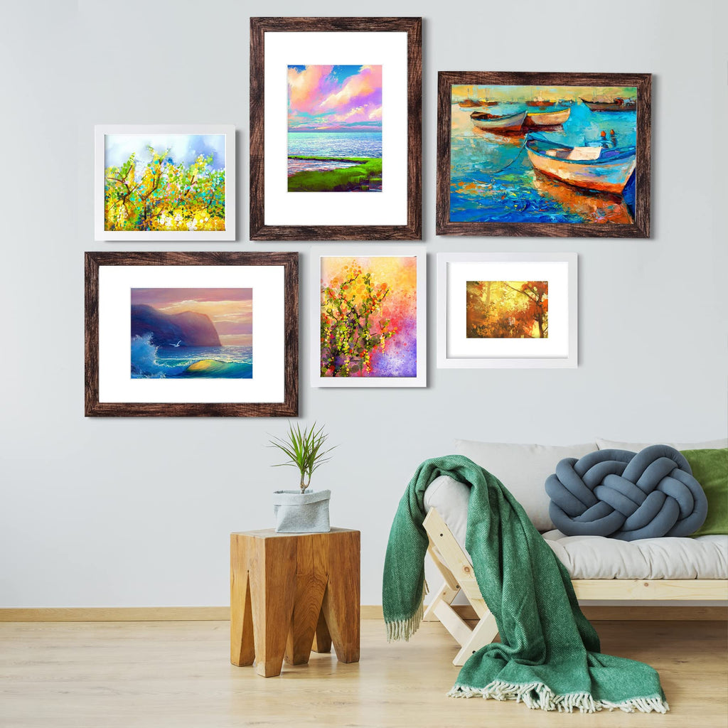 16x20 Picture Frame Rustic Brown, Poster Frame Display Prints 11x14 with Mat or 16x20 Without Mat, 4PCS