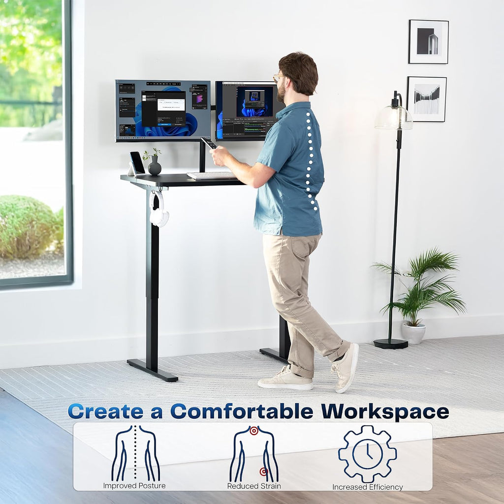 Black 43 x 24 in Standing Desk, DESK-1B4B | Electric, Holds 220 lbs, Sit Stand, Height Adjustable, Home Office