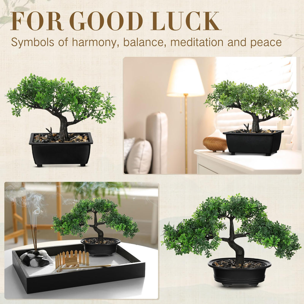 4 Pack Artificial Bonsai Tree, Indoor Small Fake Plants in Pots Table Office Desk Bathroom Shelf Bookshelf Bedroom