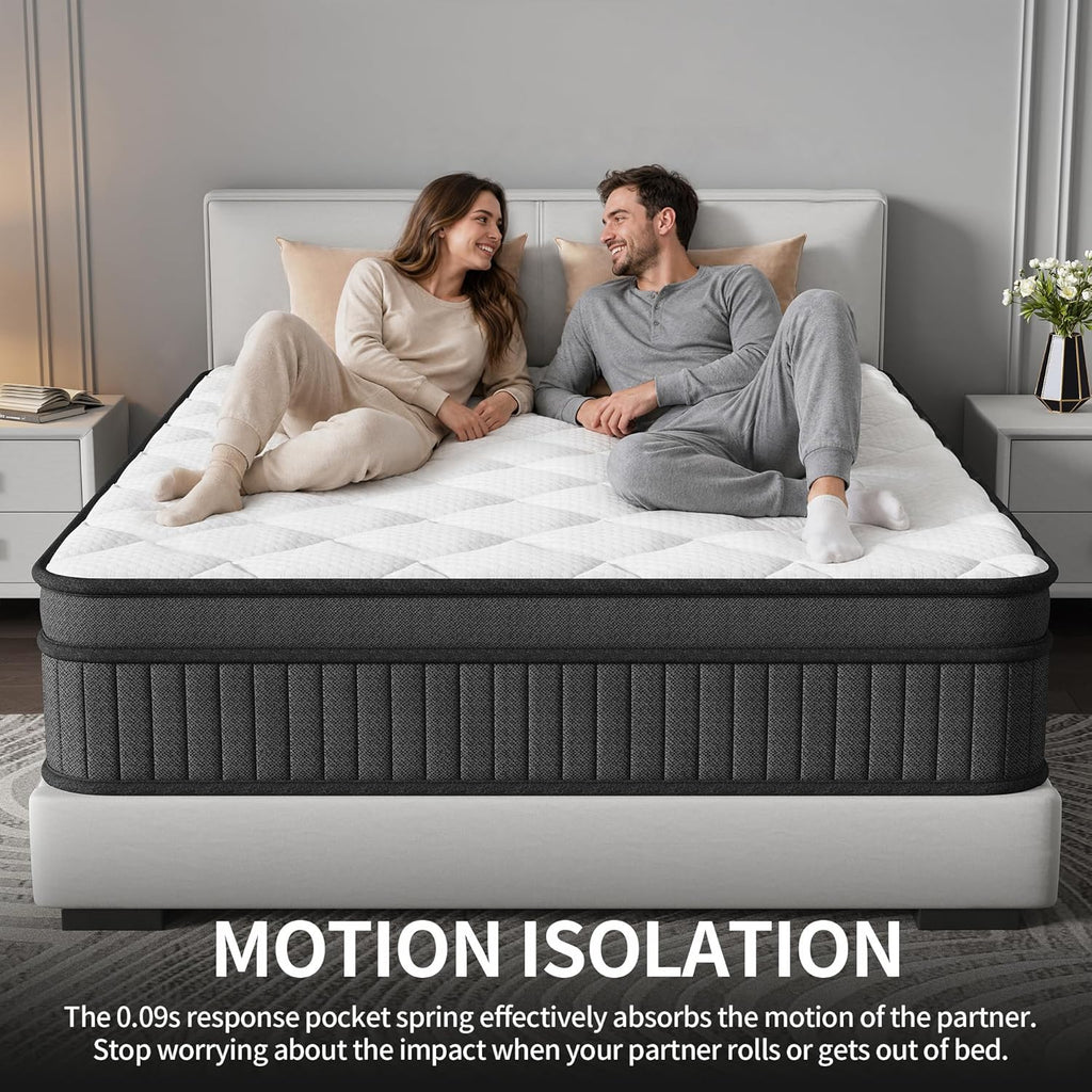 King Size 12 Inch Hybrid Mattress, Medium Firm Pocket Spring Mattress in a Box, Breathable Pressure Relief