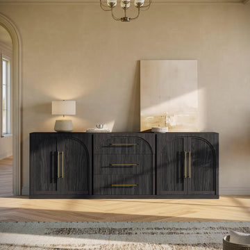 Jagger 3-Piece Modular Sideboard Buffet Cabinet - Ebony | Set of 3 Freely Configurable,Arched Wood Door,Storage