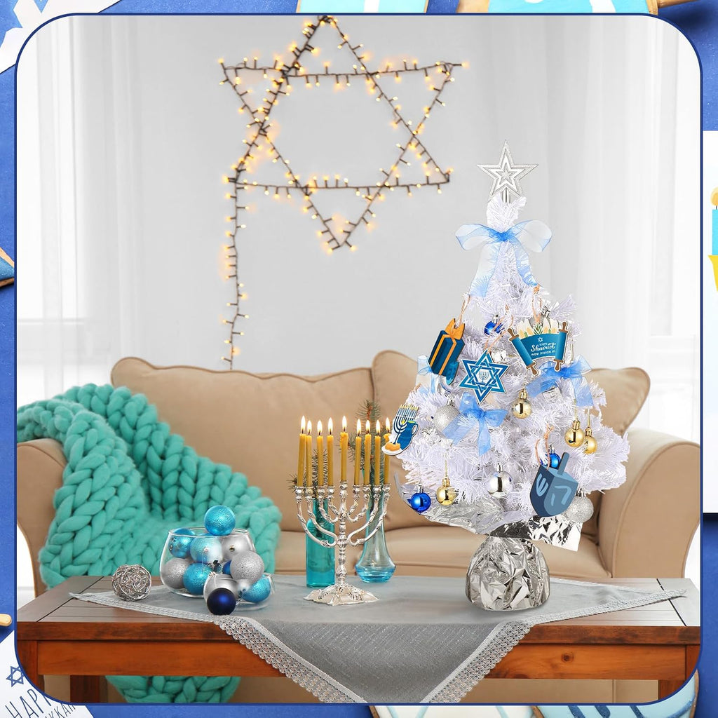 24 Inch Hanukkah Decor Tabletop Mini Hanukkah Tree with Lights