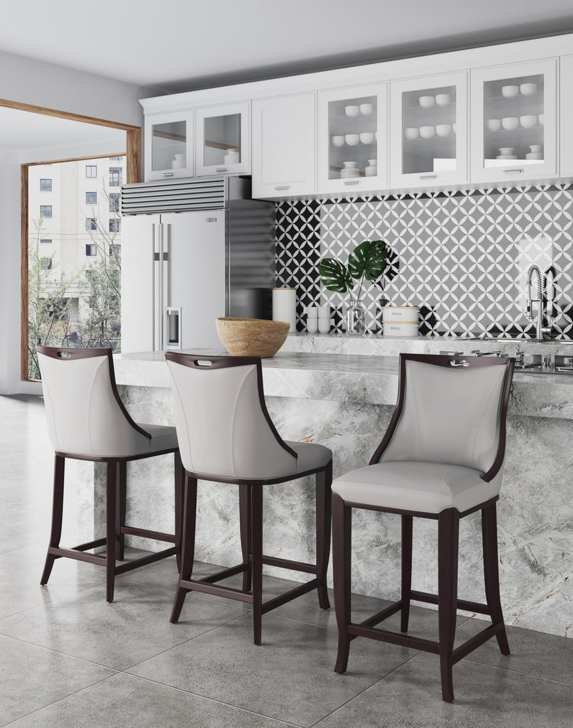 Emperor Vegan Leather Bar Stools with Backrest, Foam Padding and Solid Beech Wood Frame, Fully Assembled Upholstered