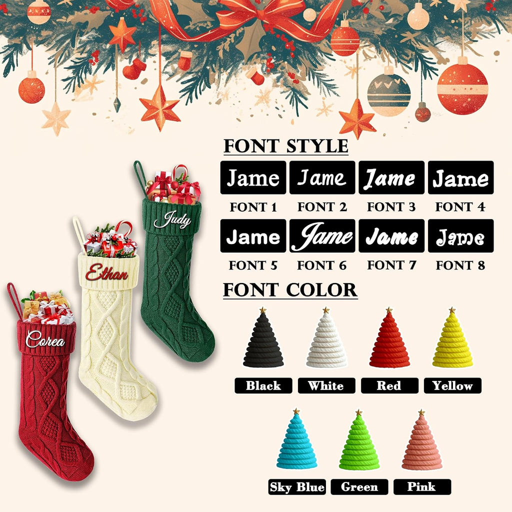 Christmas Stockings with Names, 18" Large Knitted Xmas Stocking for Family Kids, Fireplace Hanging Holiday - Set of 3
