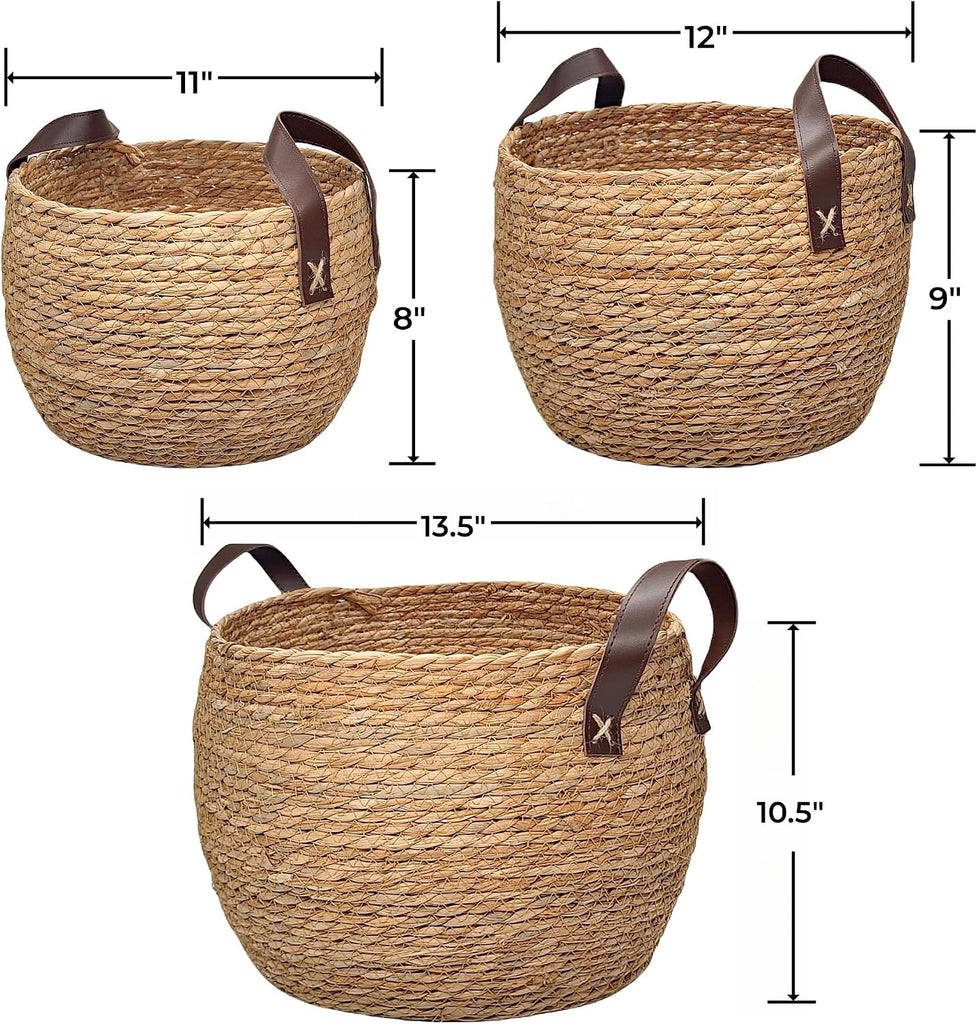 GIB Round Seagrass Storage Baskets Woven Wicker Planter Baskets for Decor | Decorative Basket for Blankets, Plants