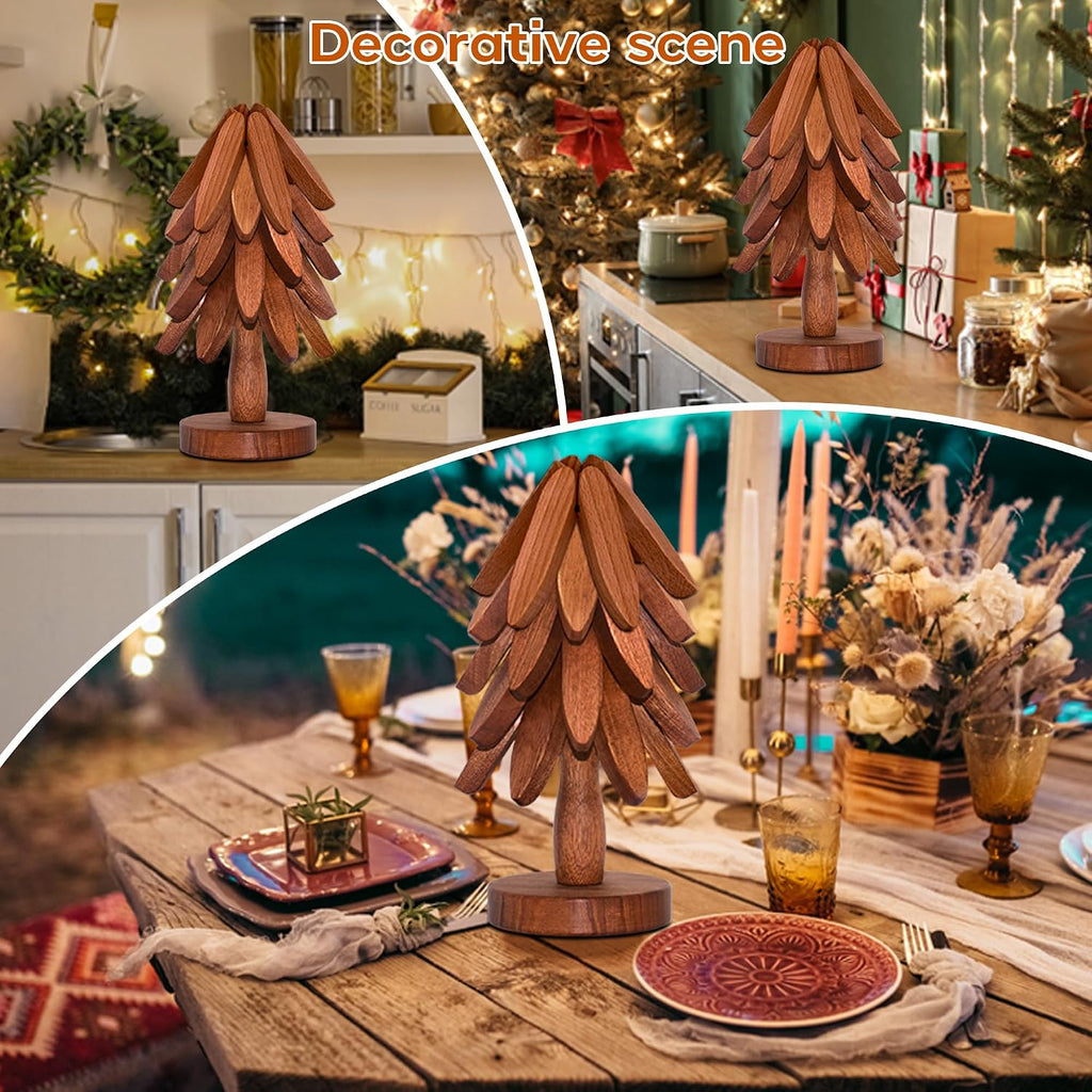 Wooden Trivets for Hot Dishes, Wooden Tree Trivet for Easy Storage - Suited for Hots, Pans, Bowl, Teapot - Set of 5