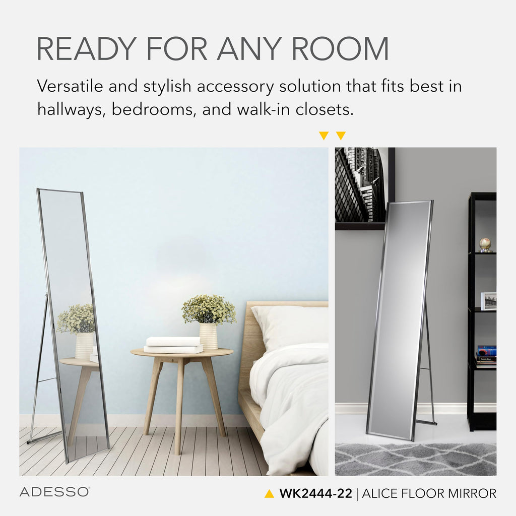 Floor Mirror, Brushed Steel, Freestanding, Foldable Kickstand, 59"
