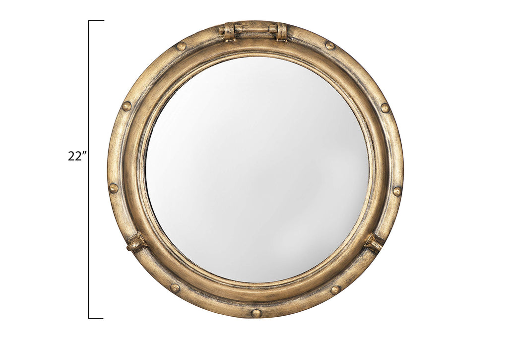 Round Metal Porthole Wall Mirror, Gold