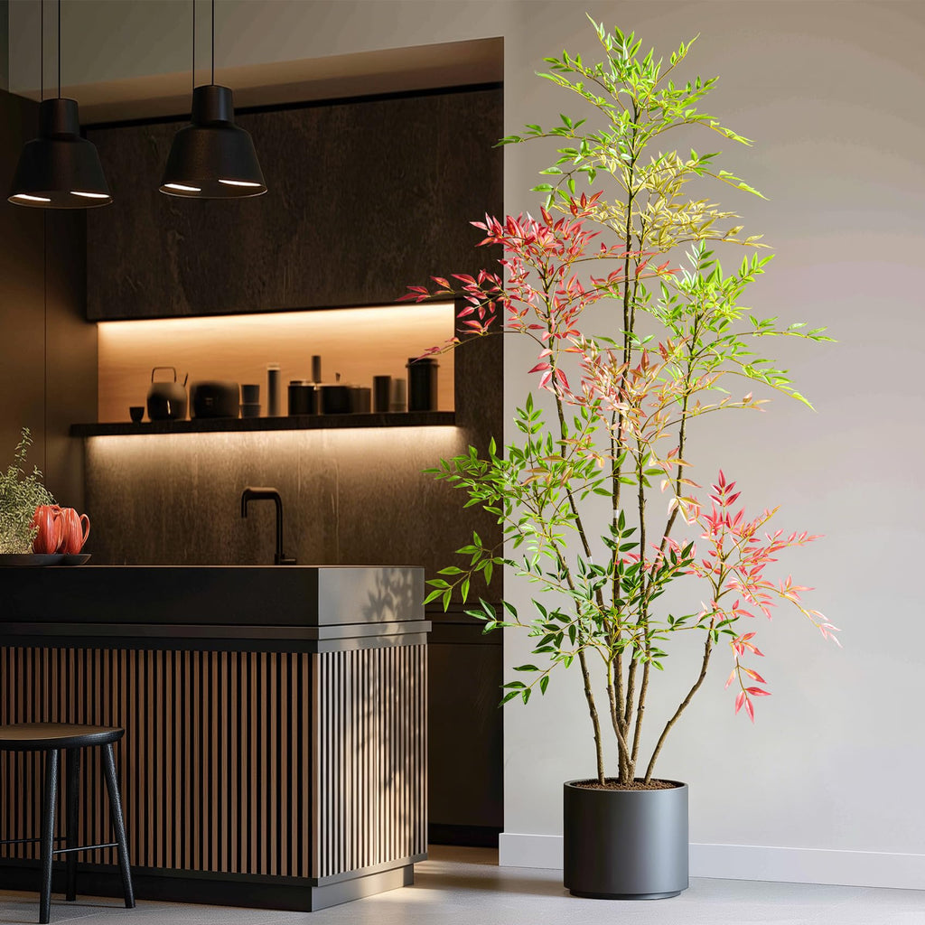 6.5ft Faux Bamboo Tree Artificial Nandina Tree Artificial Indoor Plants Realistic Fake Potted Tree with 800+ Leaves