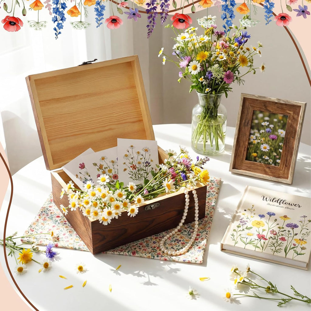 Wedding Wooden Keepsake Box, Flower, Brown, 11.02 x 8.86 x 4.92 Inches