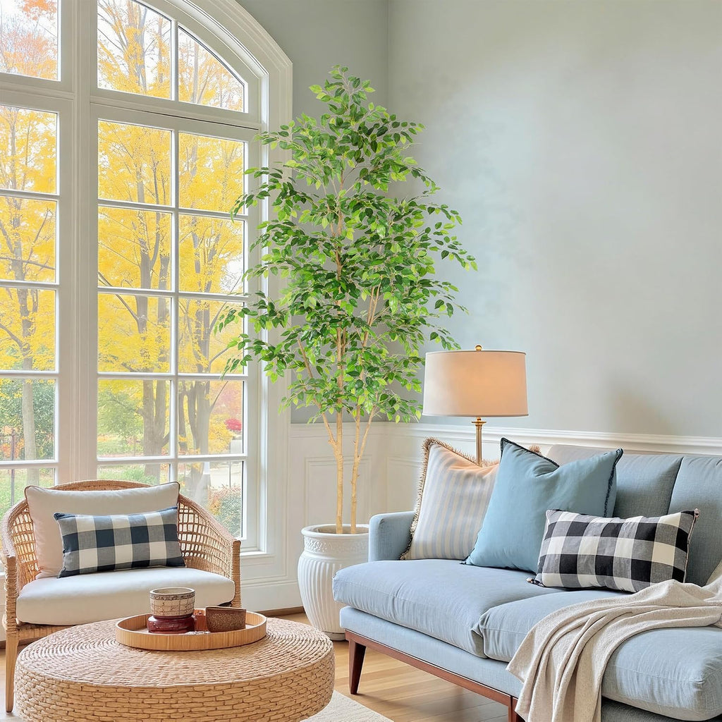 Tall UV Resistant Ficus Tree Artificial,8ft(96in) Realistic Texture Potted Faux Ficus Tree, Fake Trees Indoor Outdoor