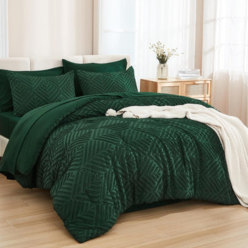 King Comforter Set 7 Pieces Dark Emerald Green