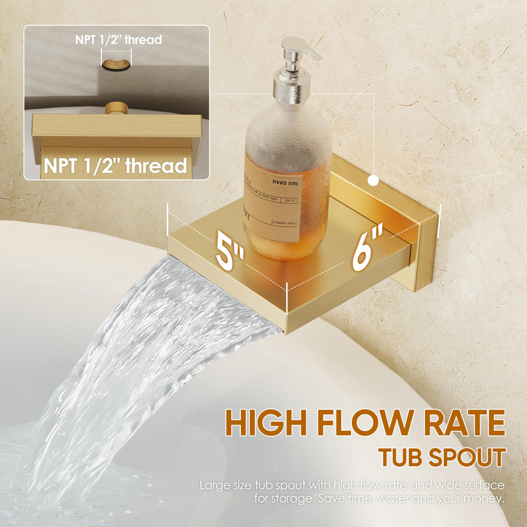 Gold Tub Shower System with 10" Rain Head, Handheld & Valve Kit