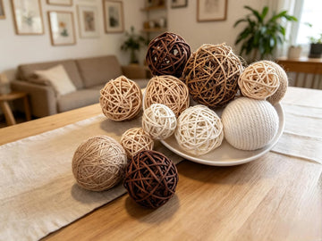 Decorative Ball for Centerpiece Bowls, Handmade Rattan Balls and Rope Balls with 1.6-3.2 Inches, Vase Bowl - Set of 12