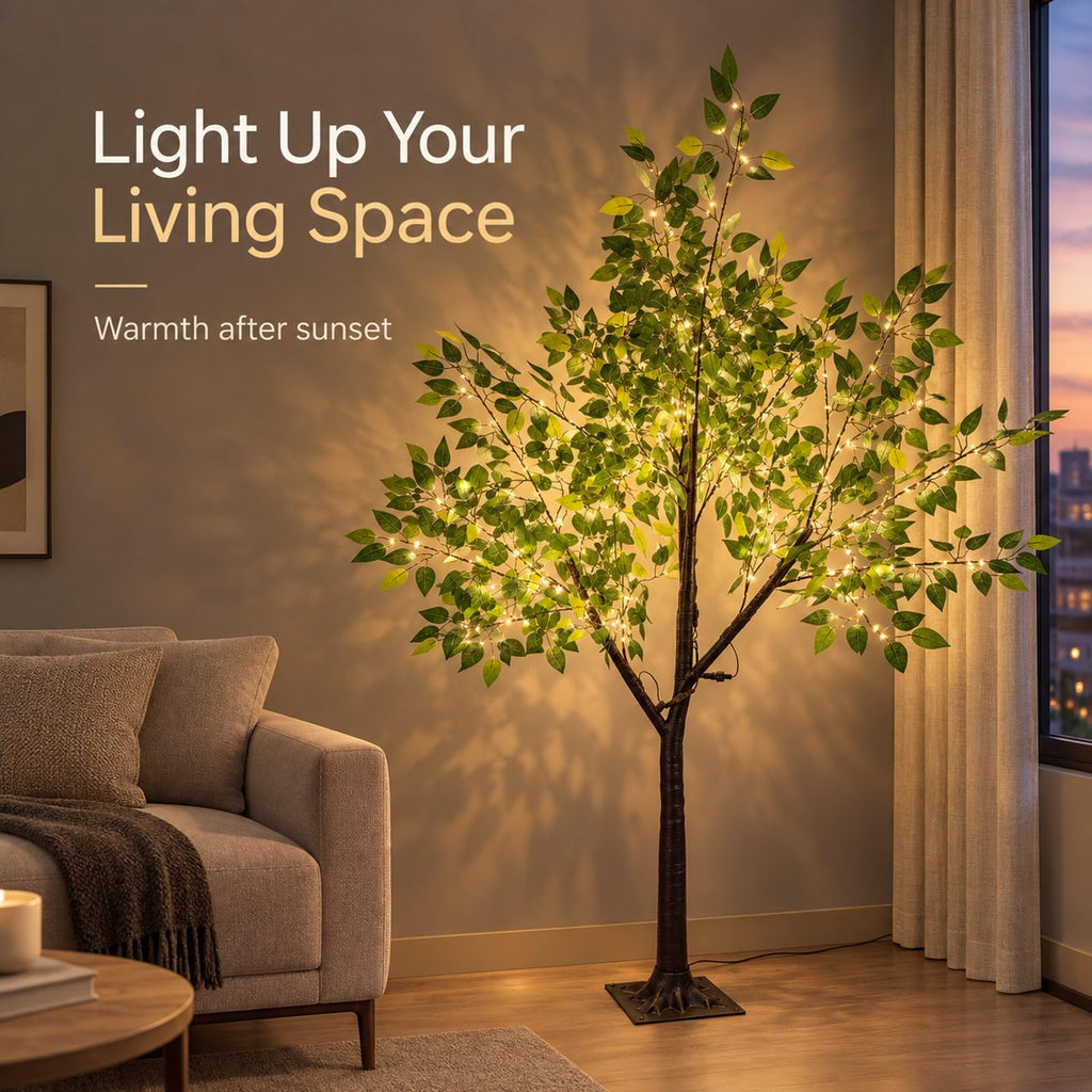 6FT Artificial Ficus Silk Tree with 400 LED Fairy Lights Indoor