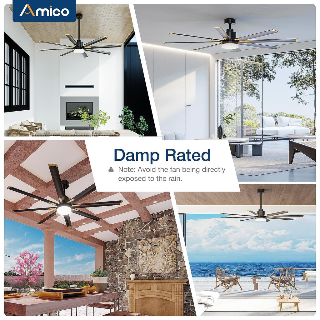 84 Inch Ceiling Fan with Light, Industrial Large Ceiling Fan with Quiet DC Motor, 8 Aluminum Reversible Blades