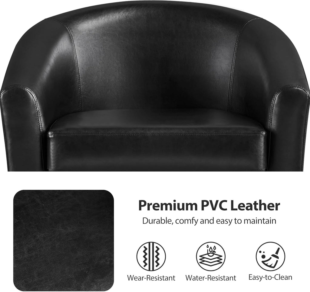 Accent Chairs, Faux Leather Barrel Armchairs Black - Set of 2