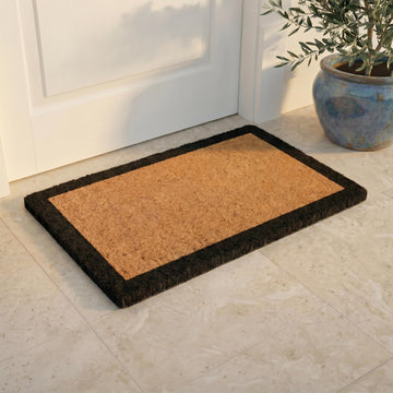 Modern Extra Thick Doormat - Handwoven, Durable - Natural Coir - Entryway, Front Door, Porch, Patio - Black Border