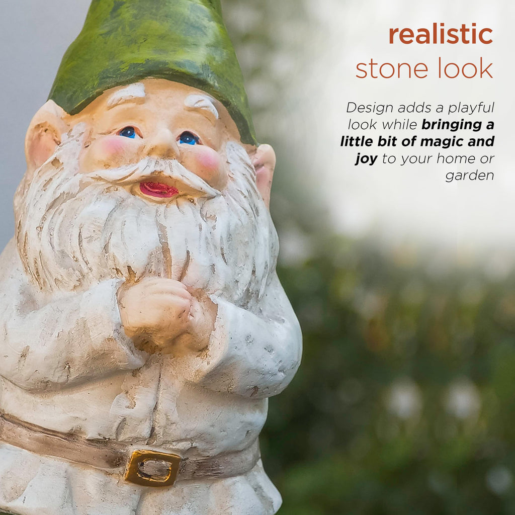 12" Tall Outdoor Garden Gnome Yard Statue Decoration - Playful Resin Gnome with Earthtone Colors - Durable