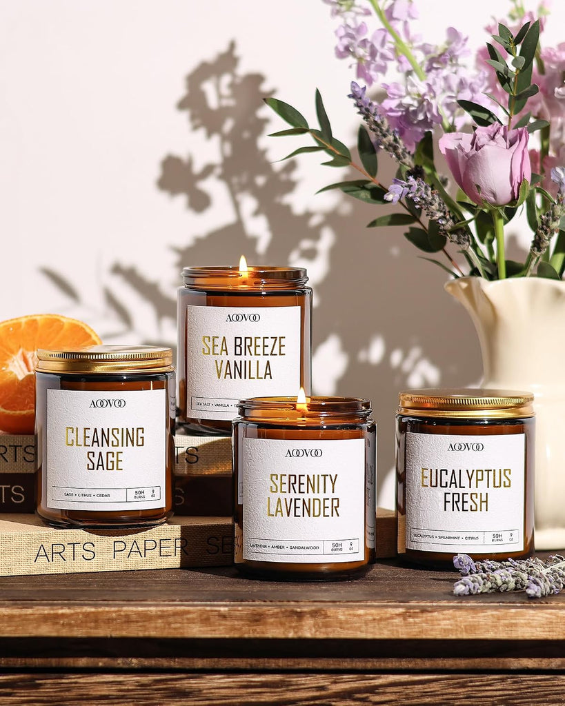 Scented Candles - 4PC Candle Set, 36 oz Soy Candles | Soy Candle Scented, Lavender/Vanilla/Eucalyptus/Sage