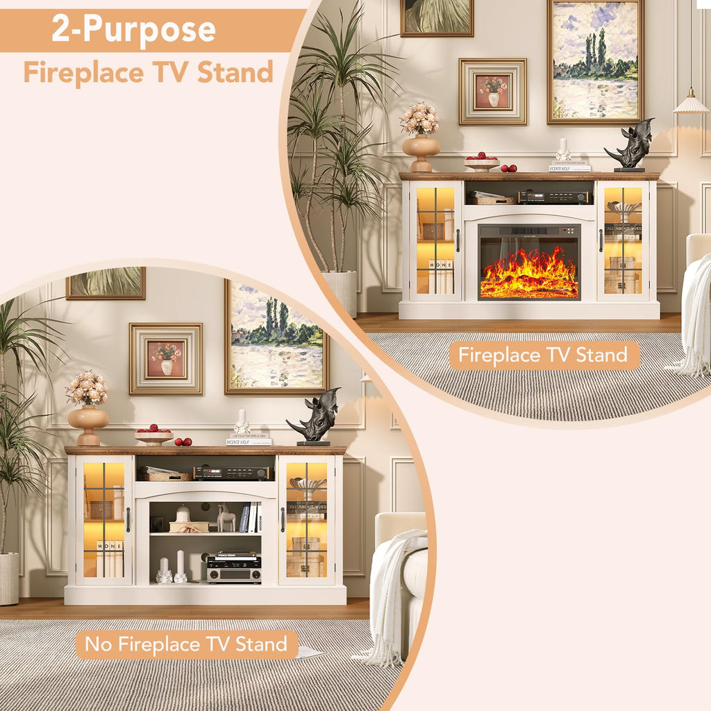 2-in-1 Multifunctional Fireplace TV Stand with 23" Removable Electric Fireplace, 58" Farmhouse Entertainment Center