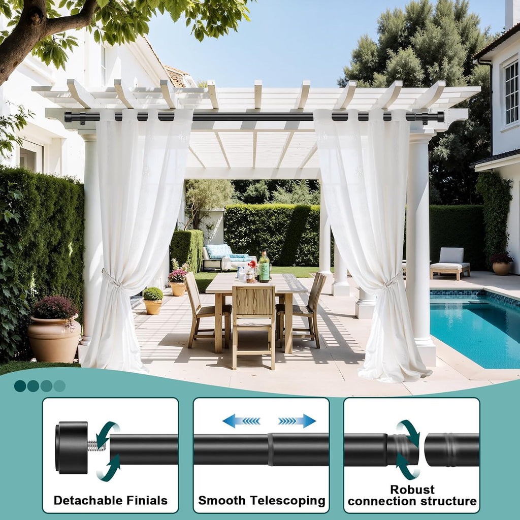 Heavy Duty 1" Adjustable Curtain Rod, 72-144 Inch Extra Long, Rust-Resistant Matte Black