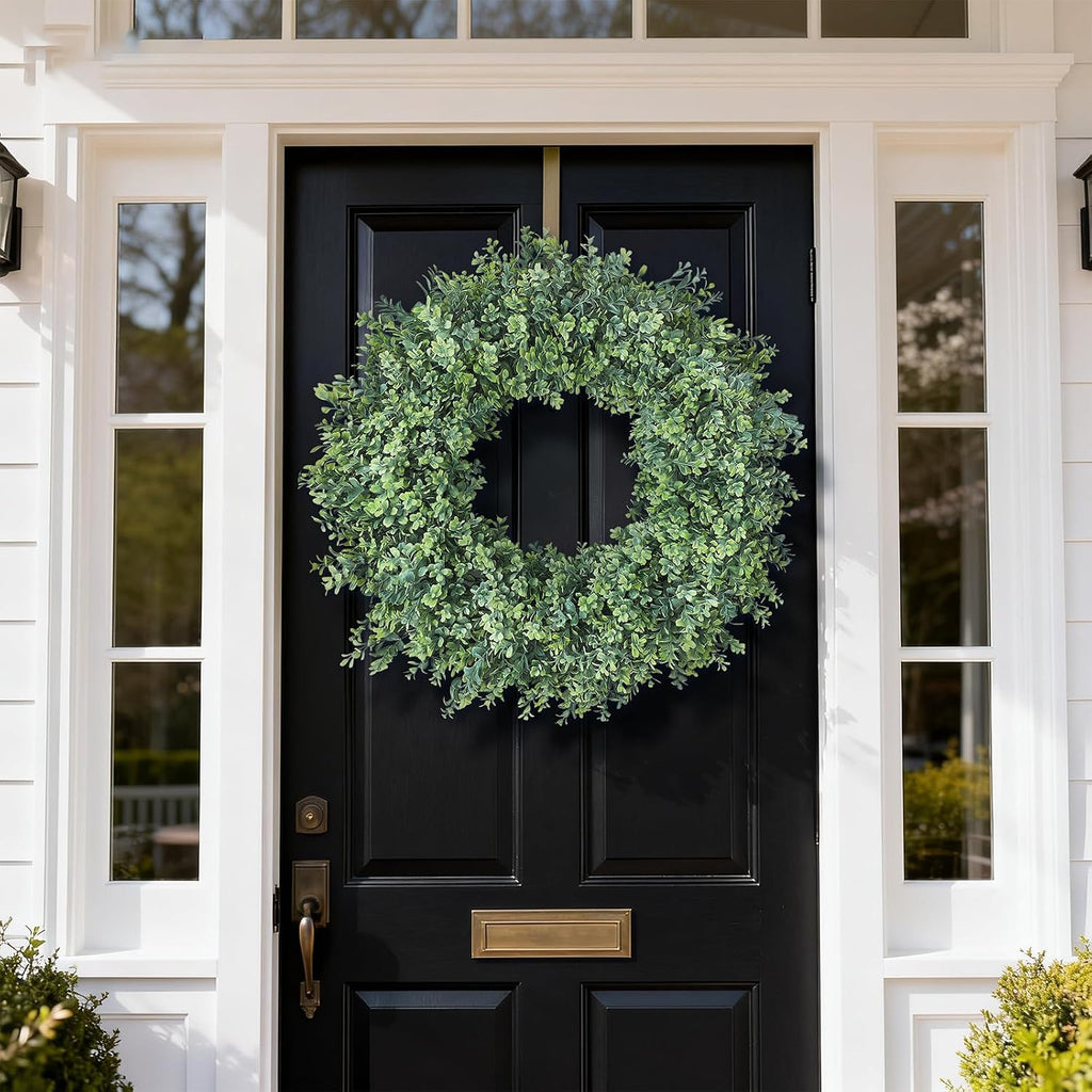 32" Artificial Boxwood Wreath Fake Plant for Front Door Decor (Green)