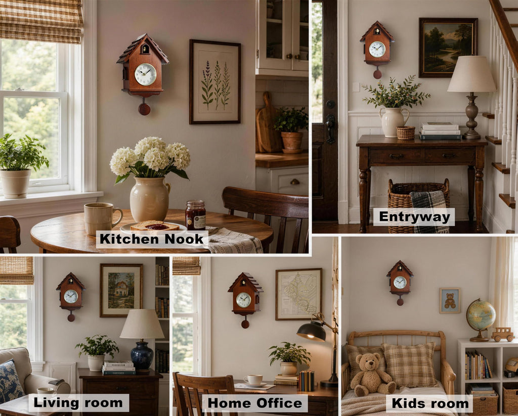 14-Inch Handcrafted Modern Cuckoo Clock for Wall with Hourly Chime, Wooden Pendulum, Moving Cuckoo Bird and Automatic