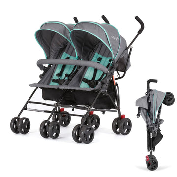 On Me Volgo Side-by-Side Twin Umbrella Toddler Stroller, Blue/D Grey