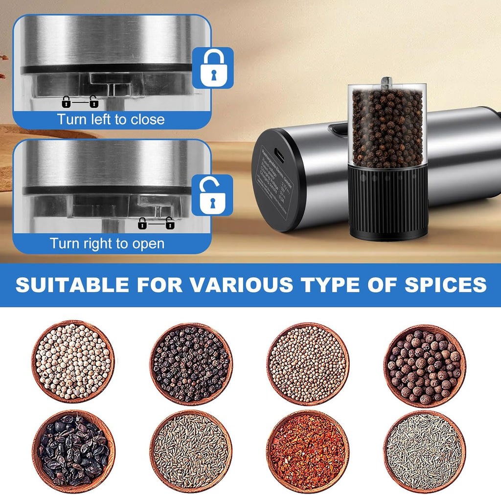 Electric Salt and Pepper Grinder Set Rechargeable,2 Pack Mill&Shakers - Set of 2