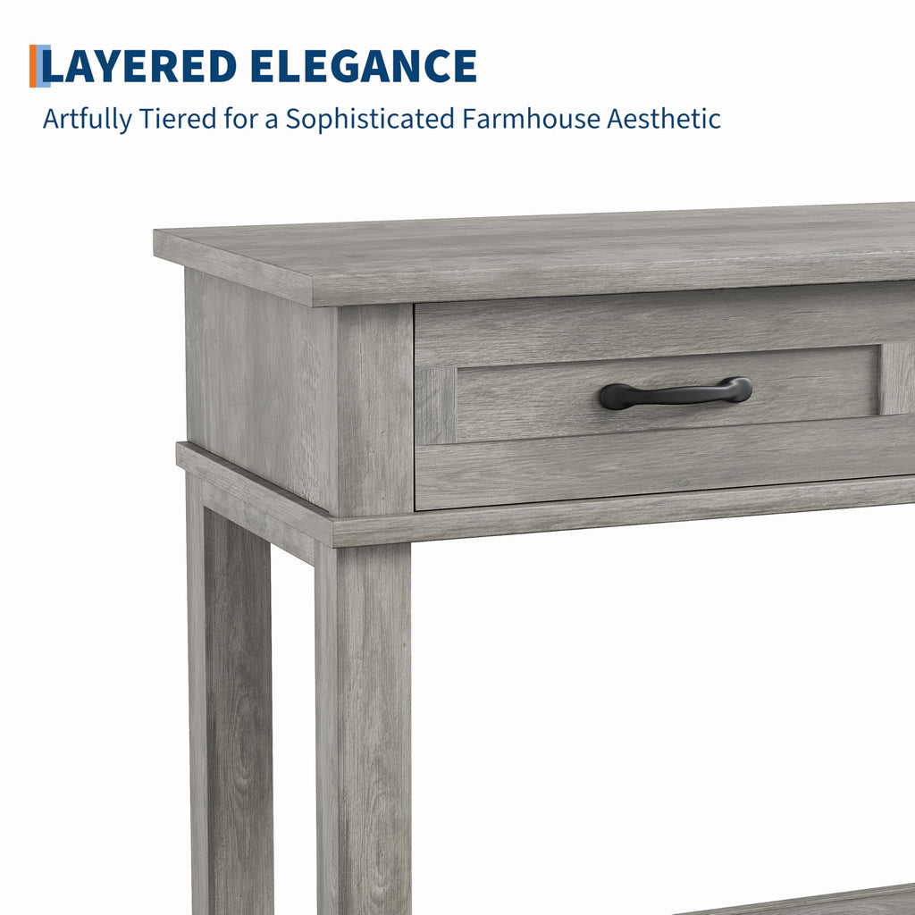 3 Drawers Entryway Table, Farmhouse Wooden Console Table, Grey
