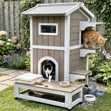 2-Story Insulated Outdoor Cat House, Weatherproof Feral Cat Shelter