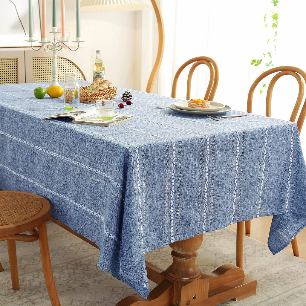 Rectangle Tablecloth 60 x 120 Inch, Farmhouse Boho Linen Table Cloths, Wrinkle Free & Washable Tablecloths for Dining