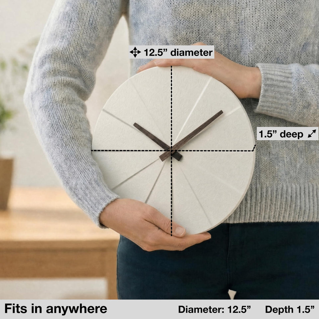 Modern Wall Clock with No Numbers and Wooden Hands. White 12.5 Inch