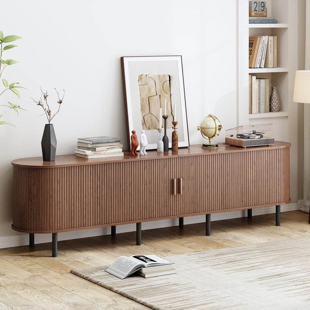 86.6" Mid Century Modern TV Stand with Sliding Doors for 90" TV
