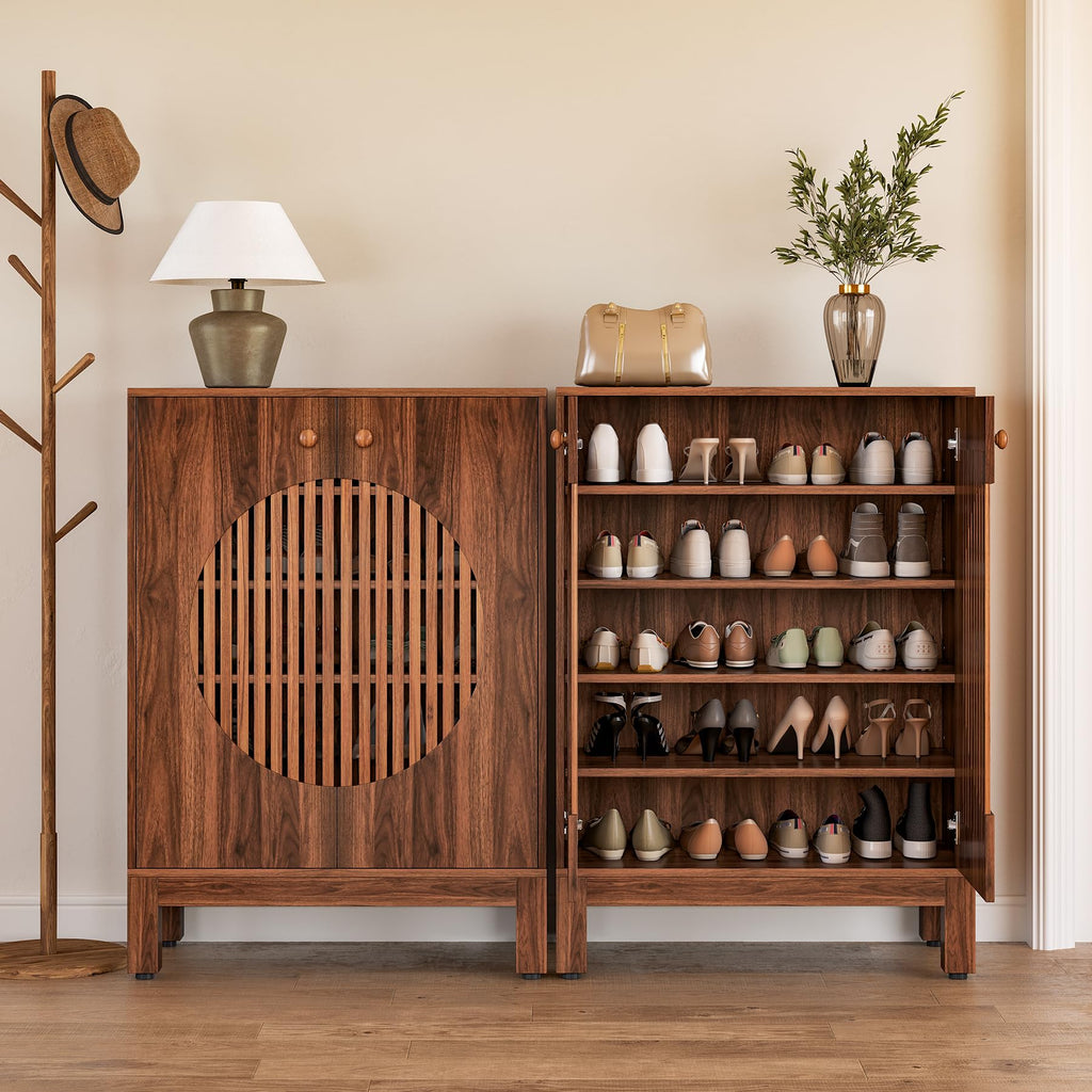 5-Tier Shoe Cabinet, Adjustable Height Shelves, 39.8" Tall Farmhouse Style Shoe Organizer