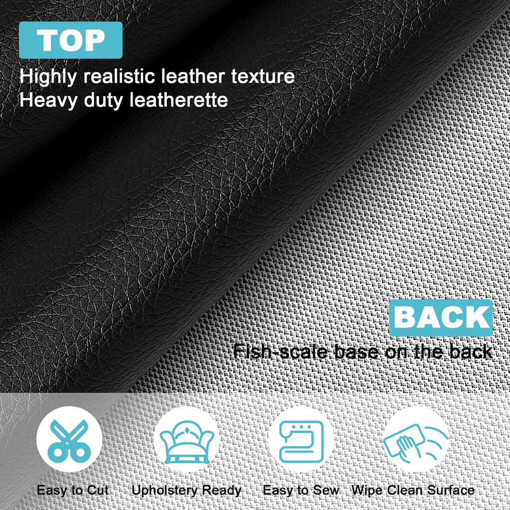 Black Faux Leather Fabric 118"×55" Lychee Grain Upholstery Vinyl