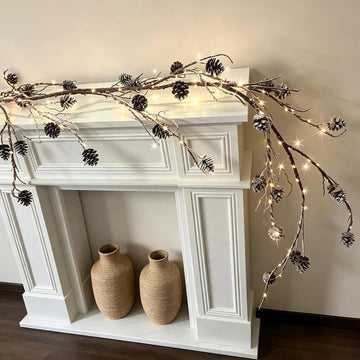 6ft Pre-Lit Pine Cone Christmas Garland with 120 Fairy Lights,Timer