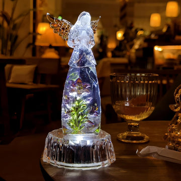 Praying Angel Acrylic Statue 8.6"H LED Lighted Christmas Decor