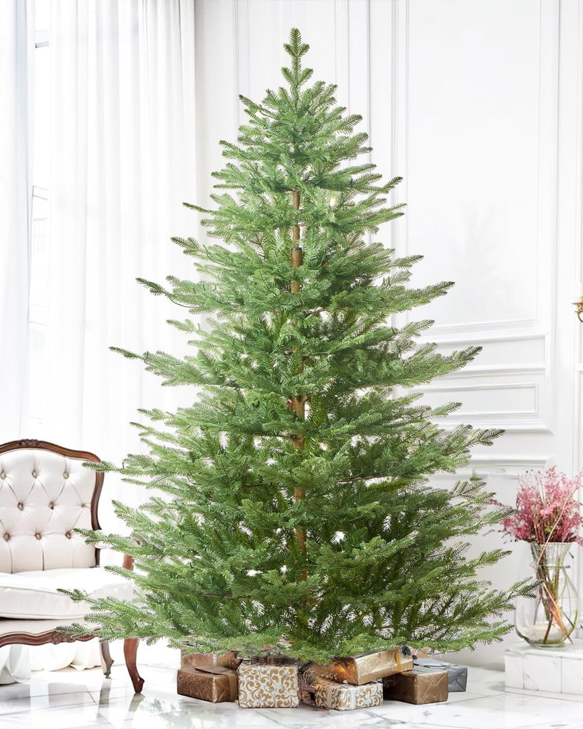 Pre-lit Christmas Tree Fir with Remote Control, 650 Warm White Multi-Color Lights, Hinged/Feel Real/Realistic
