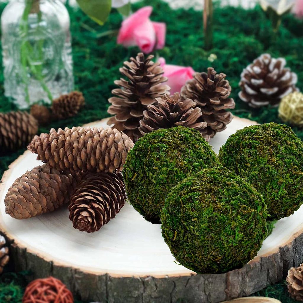 Natural Green Moss Decorative Ball,Handmade (3.5") - Set of 6