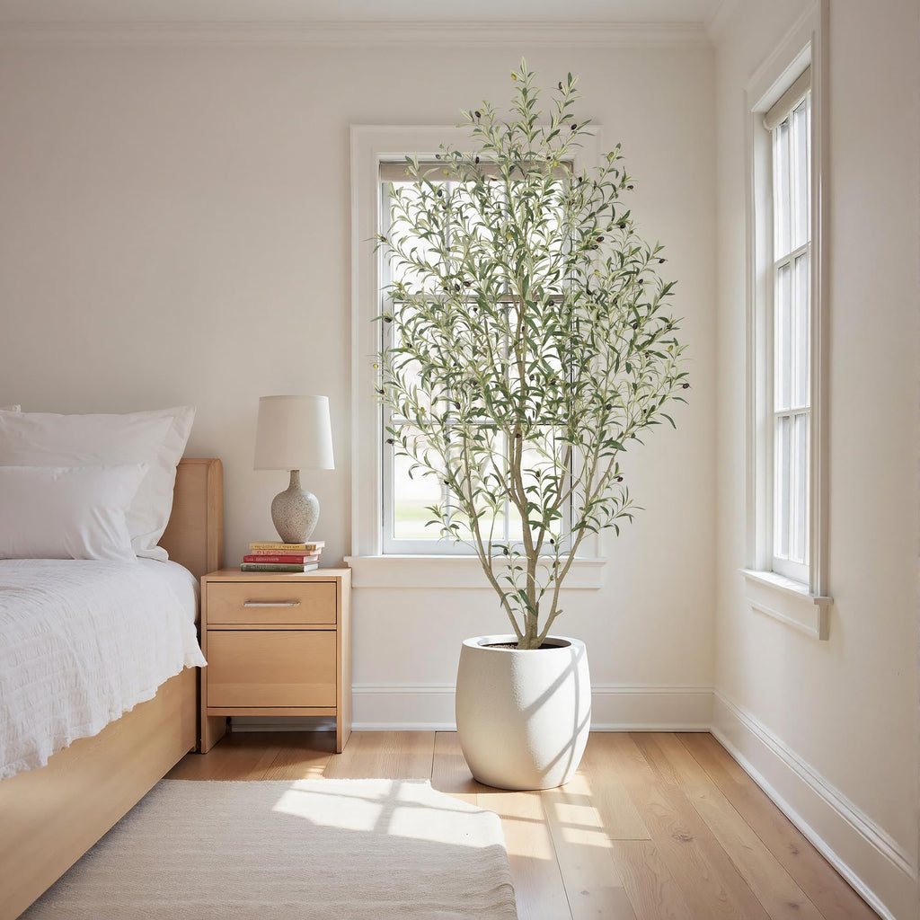 Super Full Faux Olive Tree, 7FT Artificial Olive Tree Indoor, Fake Silk Trees with Realistic Leaves and Lifelike