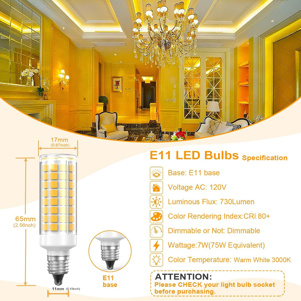 Dimmable E11 LED Light Bulbs 7W Equivalent to Halogen 75W 730LM