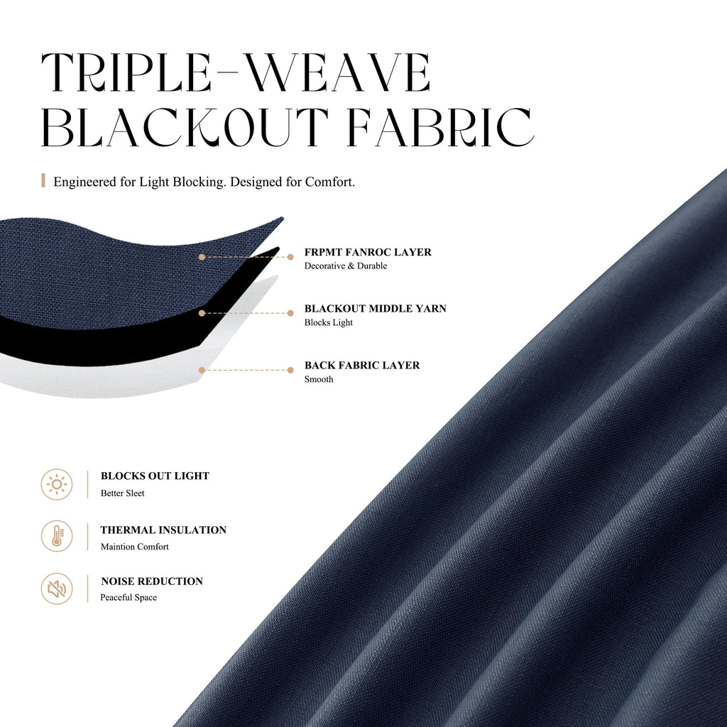 Navy Blue Linen Grommet Blackout Curtains 90 Inch Long
