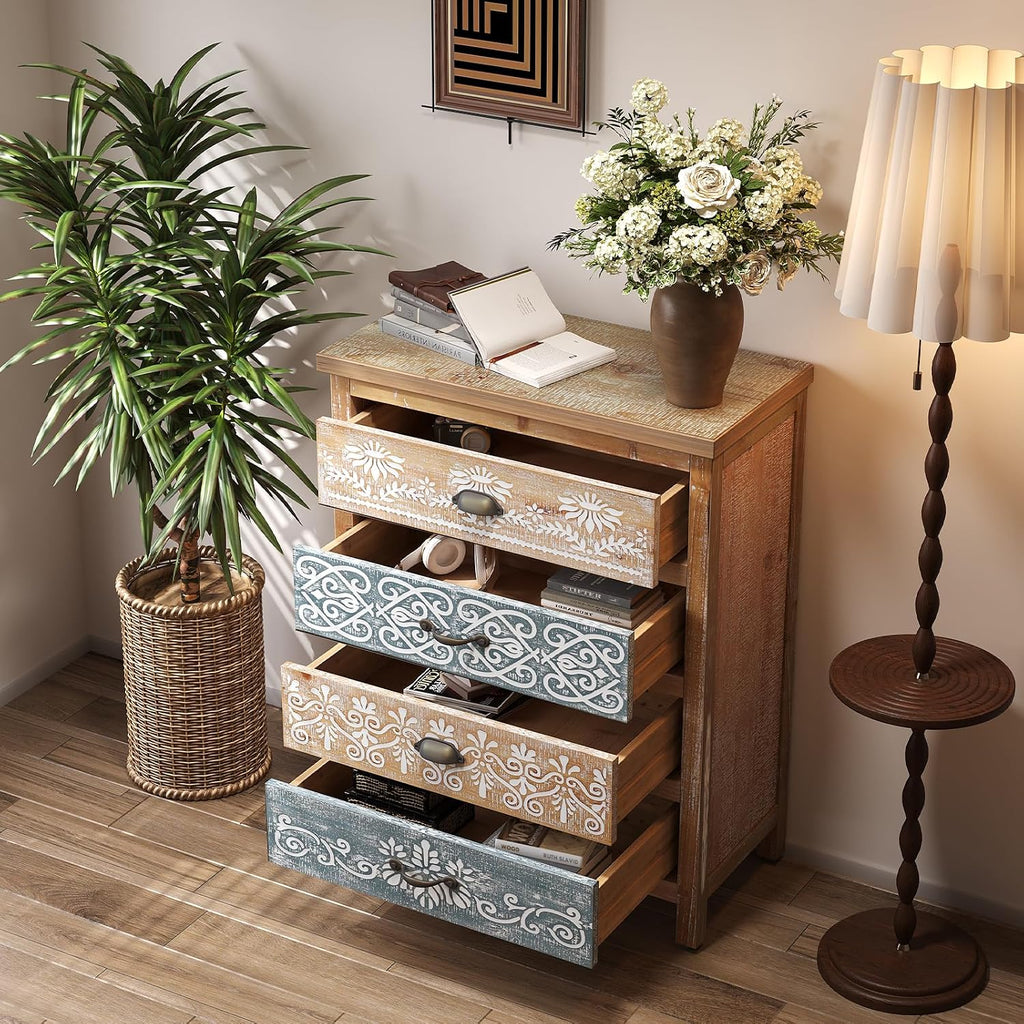Small Solid Wood Storage Cabinet with Drawers,Vintage Accent Cabinet | Storage Drawers,Accent Credenza,Solid Wood