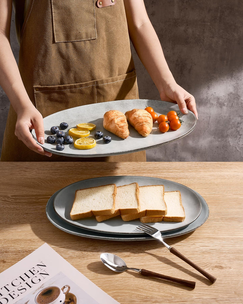 Serving Platters Set of 3 Sizes - Oval, Grey