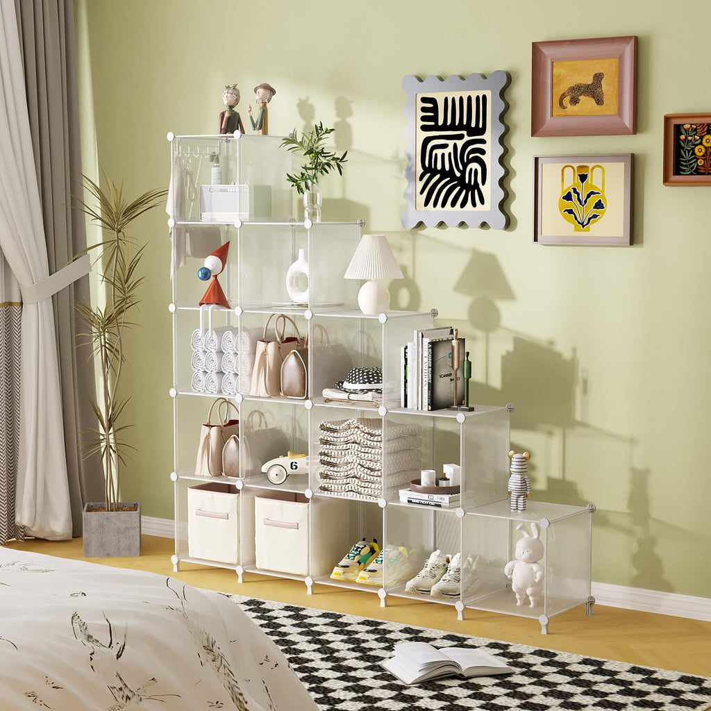 Cube Storage Organizer, 16 Cube Closet Organizers, Clear